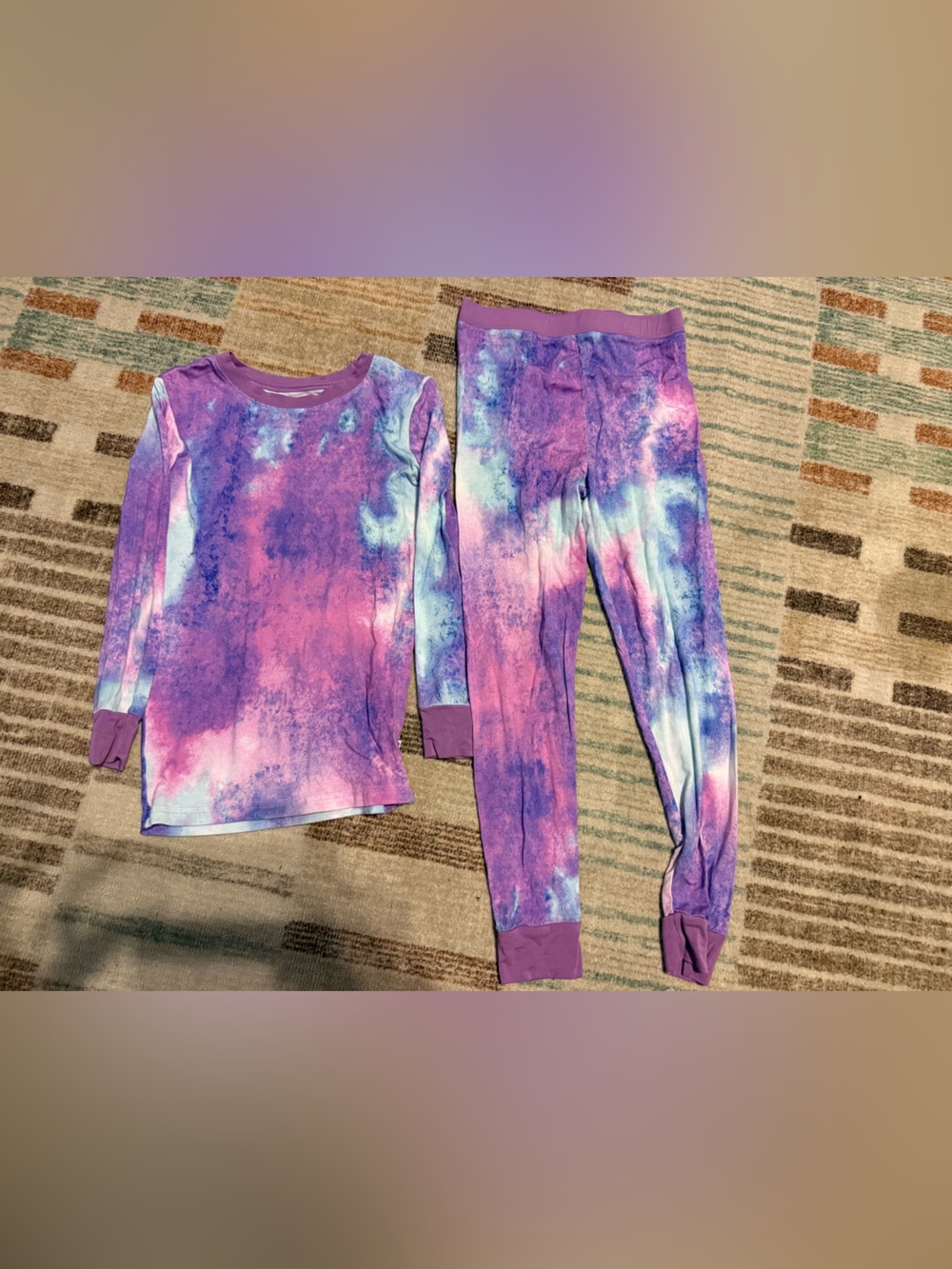 Little Sleepies Bamboo Purple Pink Blue Tie-Dye Pajama Set size 7/8